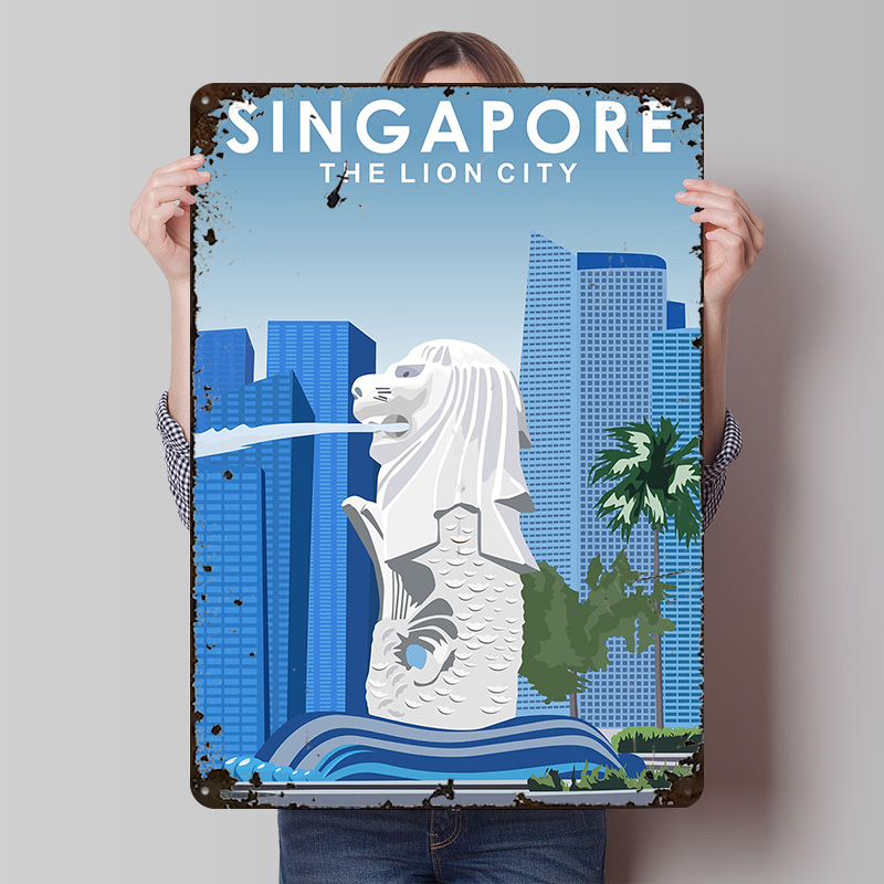 Travel Accessories Singapore - لوحة معدنية مخصصة بتصميم سينغافورة، فن